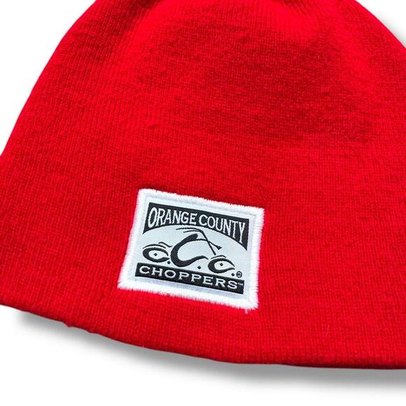 VTG Orange County Choppers Beanie Tight Knit Red Made In USA Biker Y2K Toque - Picture 2 of 8